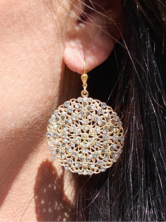 Fashion Jewelry Jewelry - FASHION JEWELRY Filigree Medallion Crystal Earrings, gold